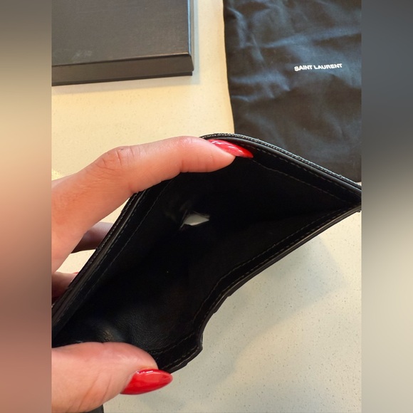 Saint Laurent * YSL Silver* Grain de Poudre Monogram Compact Tri-Fold Wallet - Picture 11 of 16